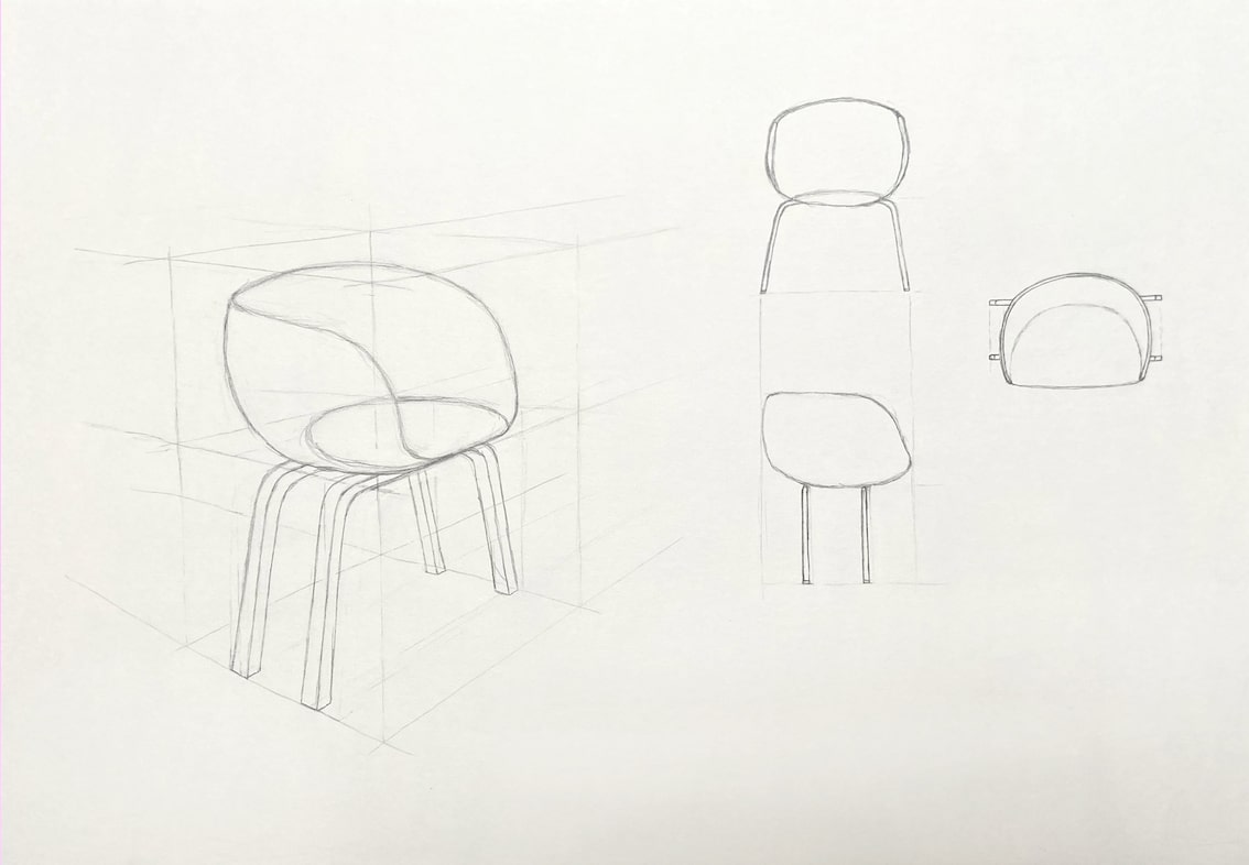 Ansichtszeichnungen HAY Chair (Studie) | Bleistift auf Papier | 2020